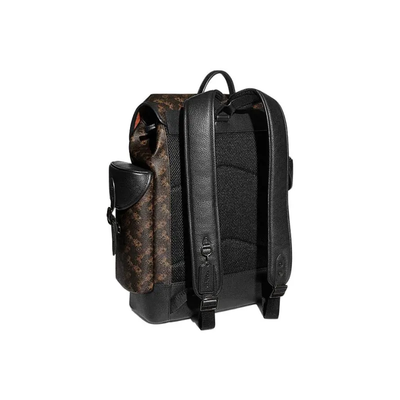 COACH Hitch Cow Leather Patchwork PVC Backpack Large Size Men's Dark Brown-1