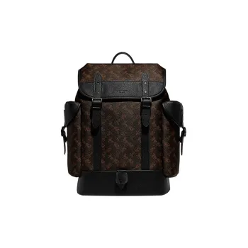 COACH Hitch Cow Leather Patchwork PVC Backpack Large Size Men's Dark Brown