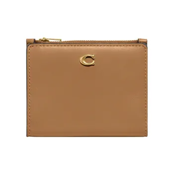 COACH Snap Wallet Calfskin Card Holder, Wallet Women's Light Camel