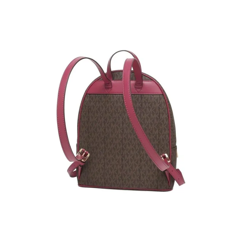 MICHAEL KORS Kenly Canvas-panelled Leather Detailing Backpack Medium Size Women's Brown-3