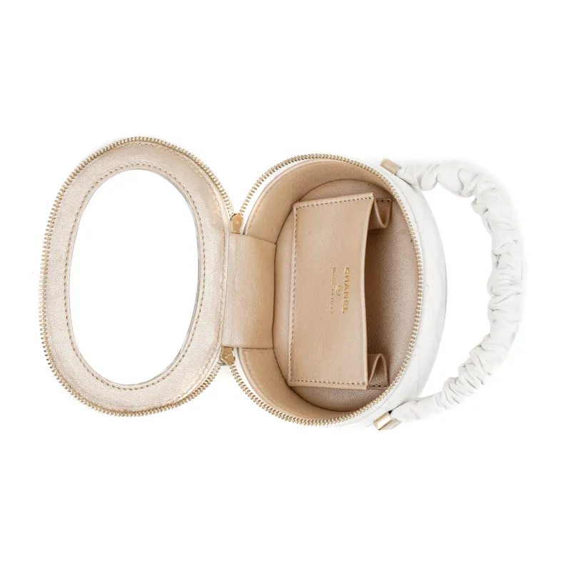 CHANEL 22SS Sheepskin Round Bag Makeup Bag Handbag Regular Women's White-4