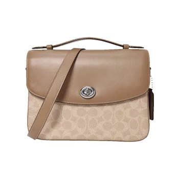 COACH Cassie Canvas With Leather Messenger Bag, Handbag, Crossbody Bag, Shoulder Bag Medium Size Women's Milk Tea