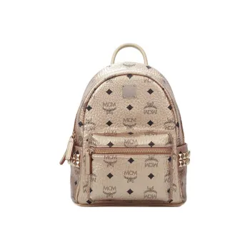 MCM Stark Visetos Leather Backpack Mini Unisex Light Gold