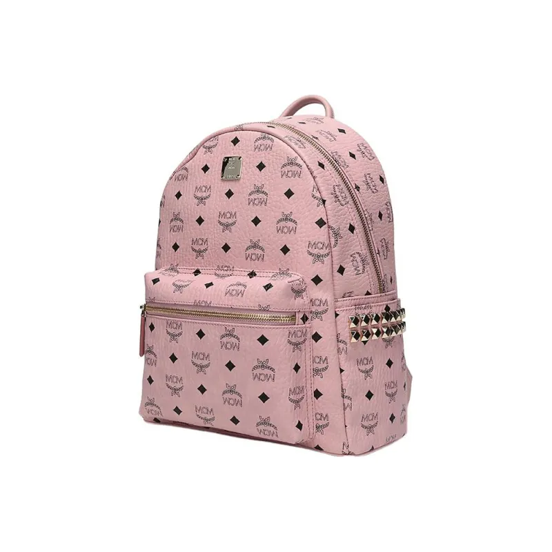 MCM Stark Visetos Canvas With Artificial Leather Backpack Women's Cherry Blossom Pink-1