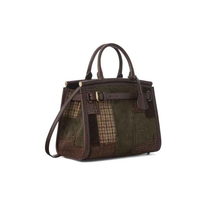 Polo Ralph Lauren RL50 Tweed Fabric Shoulder Bag Crossbody Bag Handbag Medium Size Women's Brown-2