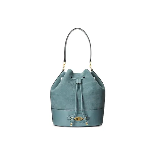 Polo Ralph Lauren Nubuck Cow Leather Patchwork Shoulder Bag Crossbody Bag Handbag Large Size Women's Blue
