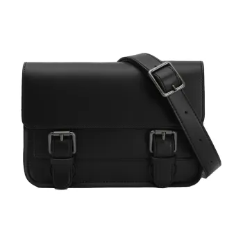 URBAN REVIVO Synthetic Leather Commute Casual Front Panel Double-Needle Buckle Design Regular Unisex Jet Black