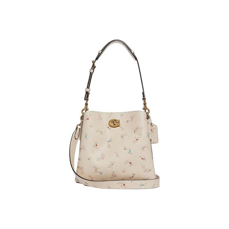 COACH Willow Split Cow Leather Bucket Bag Handbag Shoulder Bag Crossbody Bag Medium Size Women's Ivory White-0