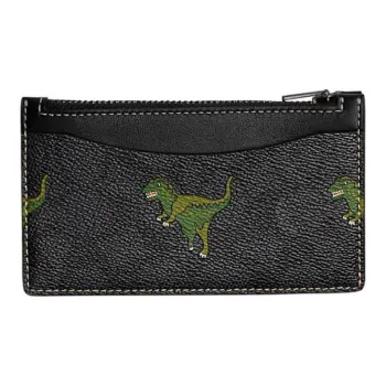 COACH Rexy Canvas Cow Leather Patchwork Coin Purses Card Holders Mini Women's Black