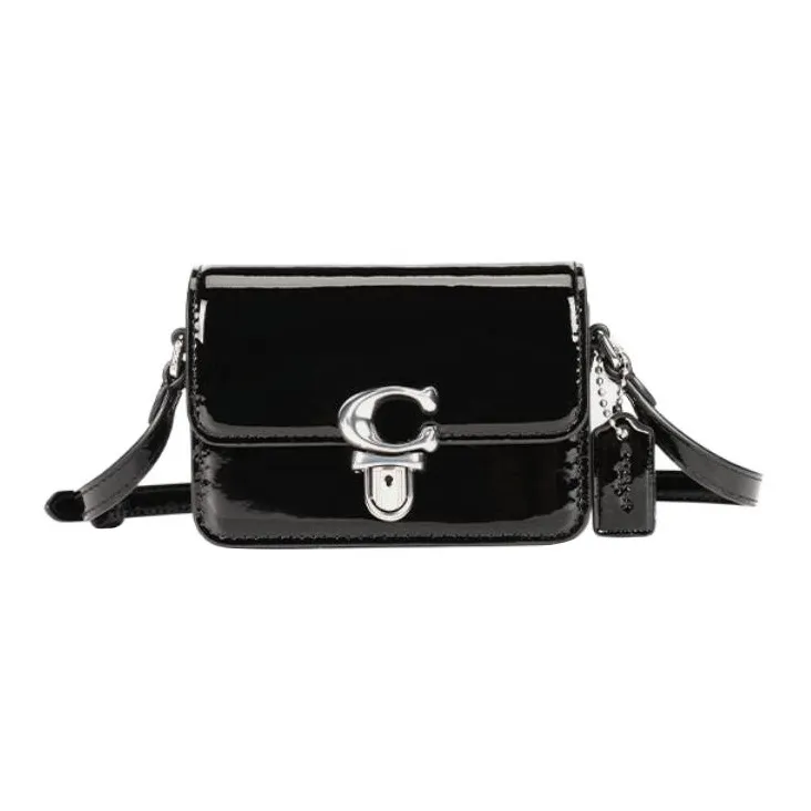 COACH Studio Lacquered Finish Cow Leather Shoulder Bag, Crossbody Bag Mini Women's Black-0