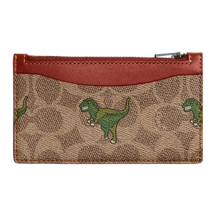 COACH Card Case Canvas With Calfskin Coin Purses Card Holders Mini Women's Tan & Rust-0