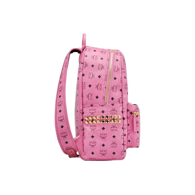 MCM PVC Backpack Medium Size Women's Pink-2