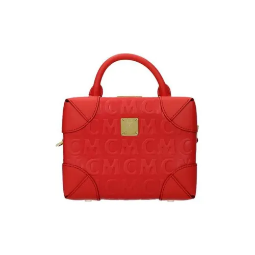 MCM Cow Leather Patchwork Nappa Leather Suitcase Handbag Shoulder Bag Crossbody Bag Small Size Women's Chestnut Red