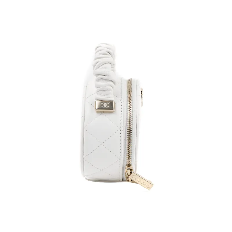 CHANEL 22SS Sheepskin Round Bag Makeup Bag Handbag Regular Women's White-3