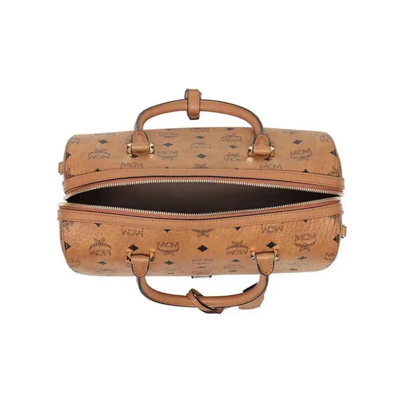 MCM Coated Canvas Boston Bag, Handbag, Shoulder Bag, Crossbody Bag Women's Brown Cognac-5