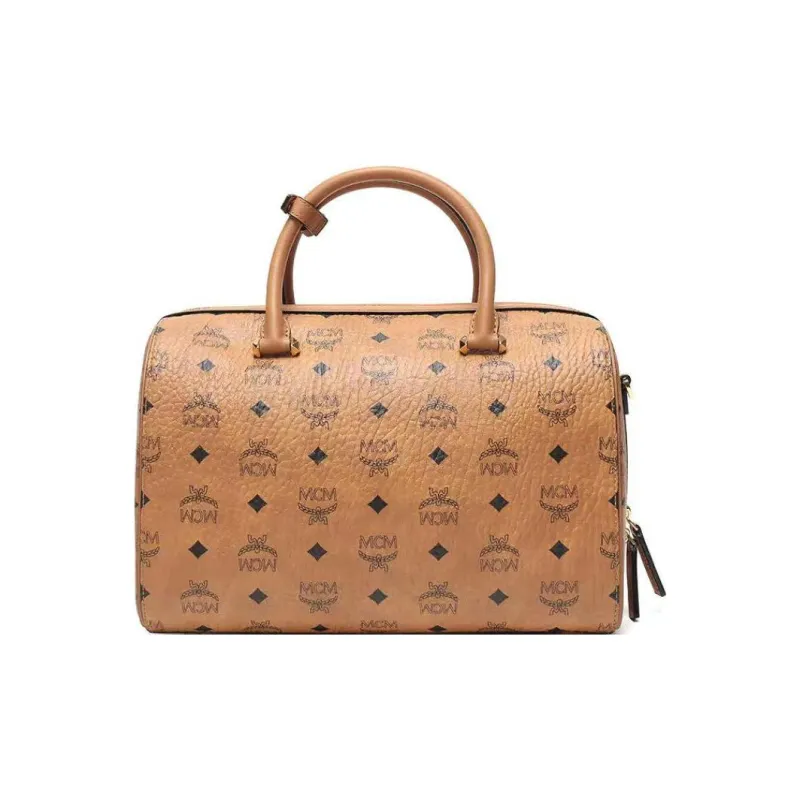 MCM Coated Canvas Boston Bag, Handbag, Shoulder Bag, Crossbody Bag Women's Brown Cognac-3