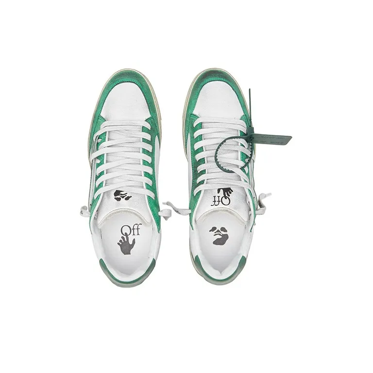 OFF WHITE Vulcanized 5.0 Low Top Distressed White Dark Green-2