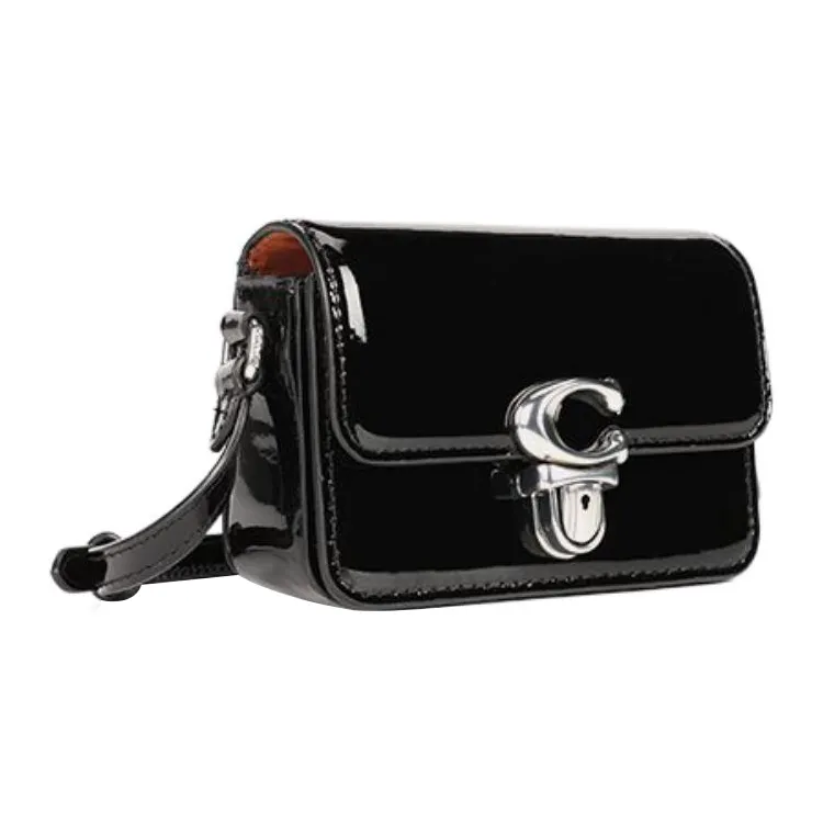 COACH Studio Lacquered Finish Cow Leather Shoulder Bag, Crossbody Bag Mini Women's Black-1