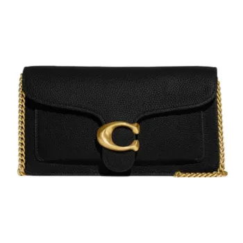 COACH Cow Leather One Shoulder Crossbody Clutch Trumpets Women's Black