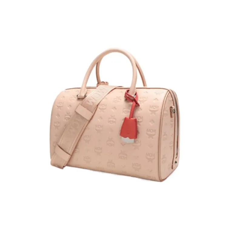 MCM Leather Boston Bag Pillow Bag Shoulder Bag Crossbody Bag Handbag Women's Soft Pink-1