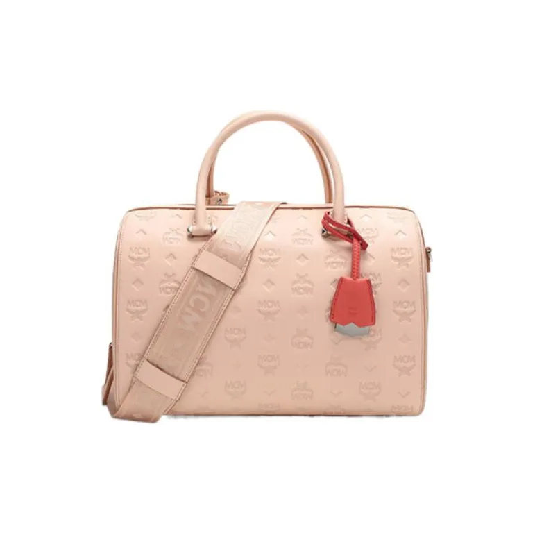 MCM Leather Boston Bag Pillow Bag Shoulder Bag Crossbody Bag Handbag Women's Soft Pink-0