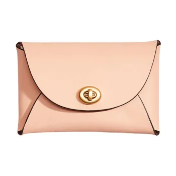 COACH Pouch Pebbled Leather Handbag Clutch Coin Purse Medium Size Women's Light Pink