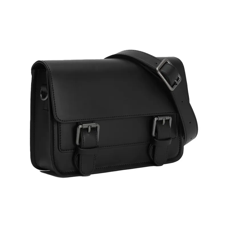 URBAN REVIVO Synthetic Leather Commute Casual Front Panel Double-Needle Buckle Design Regular Unisex Jet Black-2