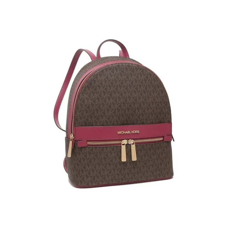 MICHAEL KORS Kenly Canvas-panelled Leather Detailing Backpack Medium Size Women's Brown-1