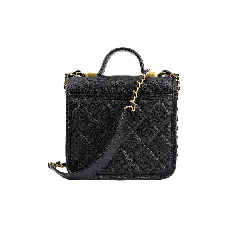 CHANEL Caviar Cow Leather Messenger Bag, Tofu Bag, Handbag, Shoulder Bag, Crossbody Bag Trumpets Women's Black-6
