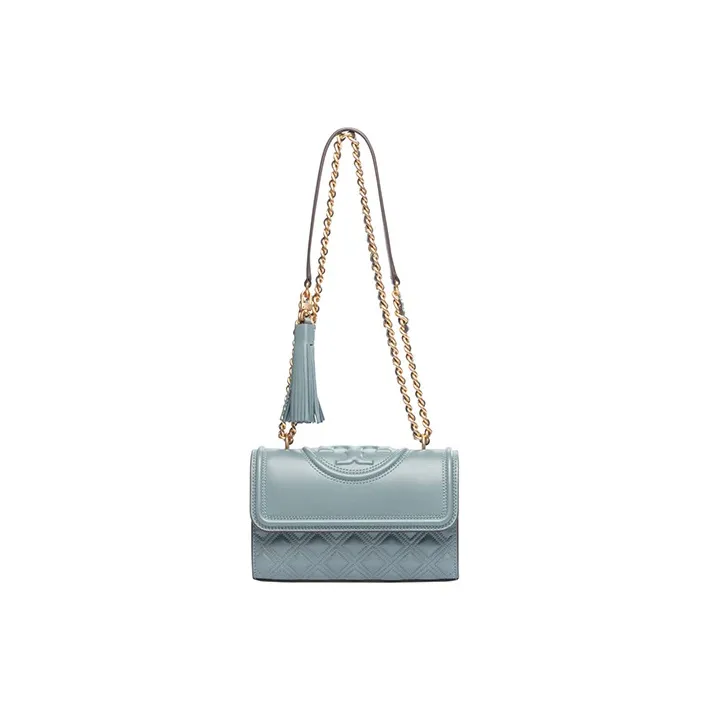 TORY BURCH Fleming Smooth Leather Crossbody Bag, Shoulder Bag Women's Light Blue-0