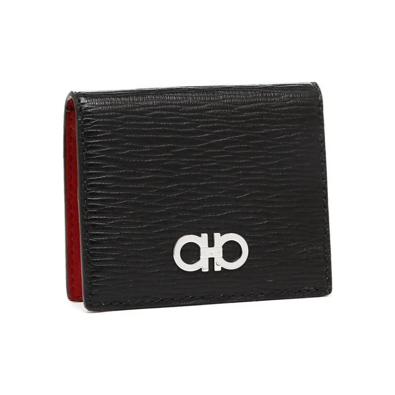 FERRAGAMO Cow Leather Coin Purse Coin Wallet Unisex Black-1