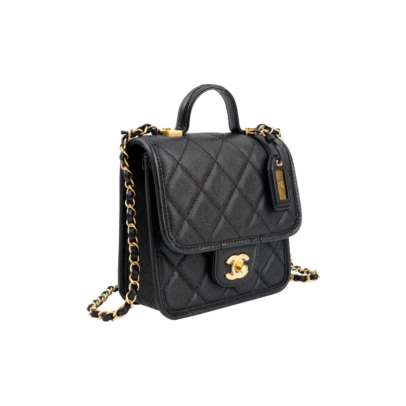 CHANEL Caviar Cow Leather Messenger Bag, Tofu Bag, Handbag, Shoulder Bag, Crossbody Bag Trumpets Women's Black-5