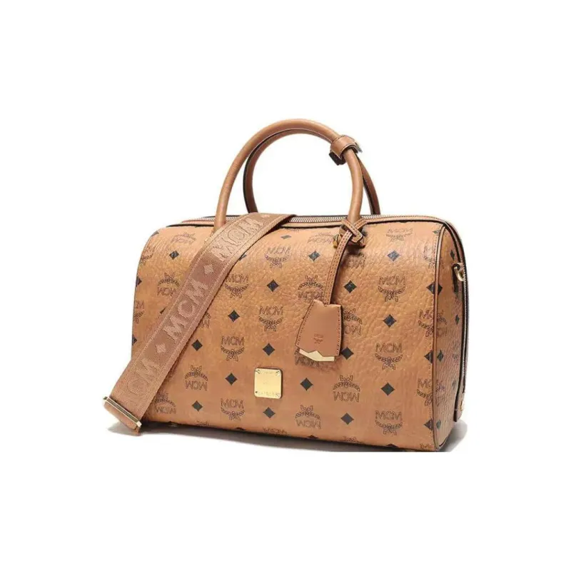 MCM Coated Canvas Boston Bag, Handbag, Shoulder Bag, Crossbody Bag Women's Brown Cognac-1