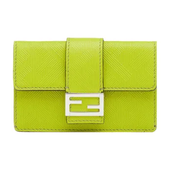 FENDI Calfskin Coin Purses Card Holders Men's Sprout Green