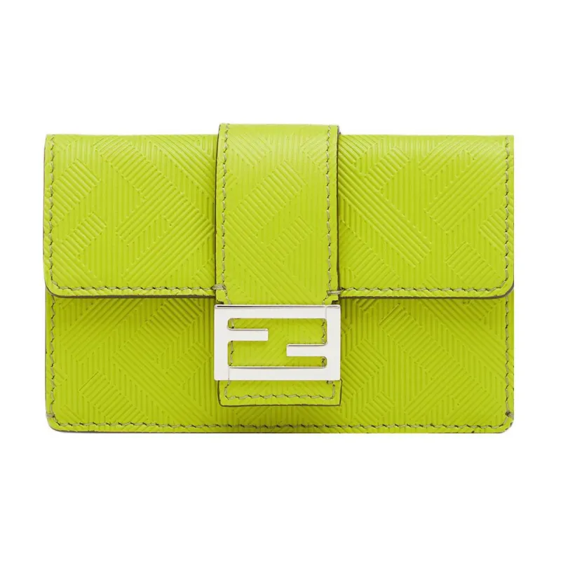 FENDI Calfskin Coin Purses Card Holders Men's Sprout Green-0