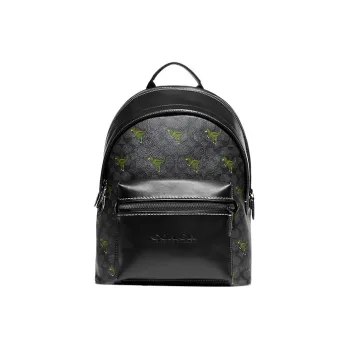 COACH Charter Canvas With Calfskin Backpack Large Size Women's Black