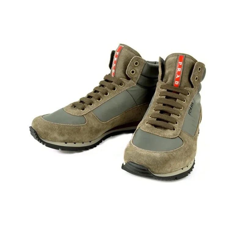 PRADA Wear-Resistant High-Top Sports Casual Shoes Brown-2