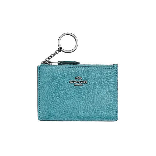 COACH Mini Id Skinny Cross-Stitch Leather Document Wallet Card Holders Mini Women's Sea Blue