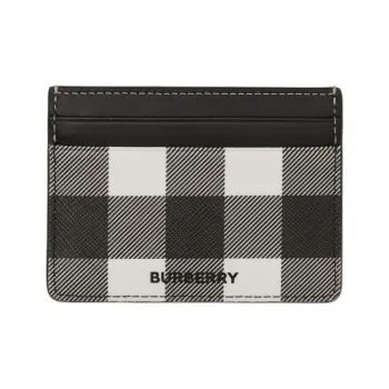 Burberry Cotton With Calfskin Trim Card Holder Men's Black/White