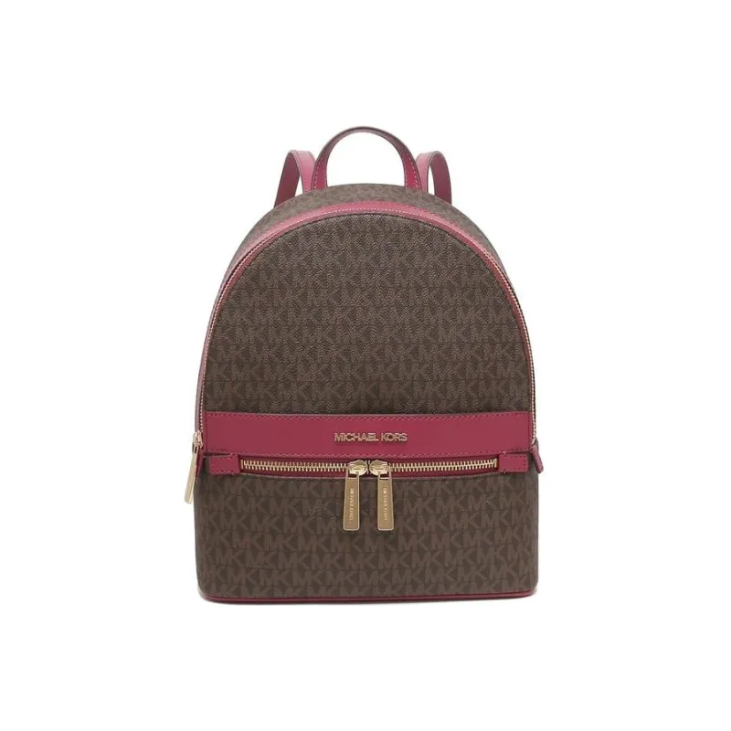 MICHAEL KORS Kenly Canvas-panelled Leather Detailing Backpack Medium Size Women's Brown-0