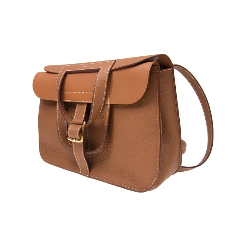 HERMES Halzan TC Leather Horse Shoe Bag Handbag Shoulder Bag Crossbody Bag Women's 37 Gold Gold-1