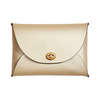 COACH Pouch Leather Document Bag Clutch Small Size Women's Metallic