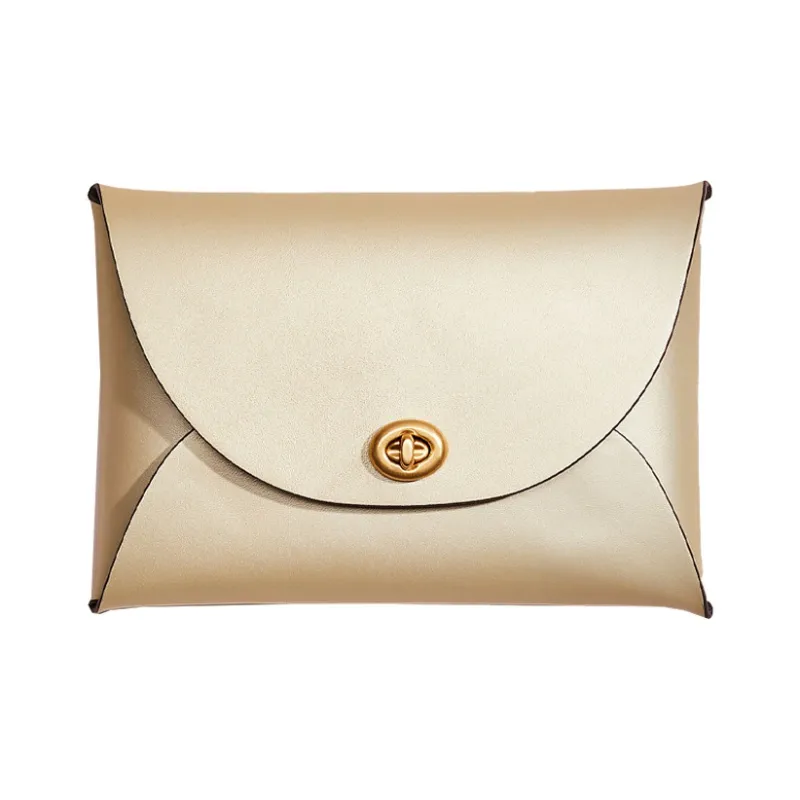 COACH Pouch Leather Document Bag Clutch Small Size Women's Metallic-0