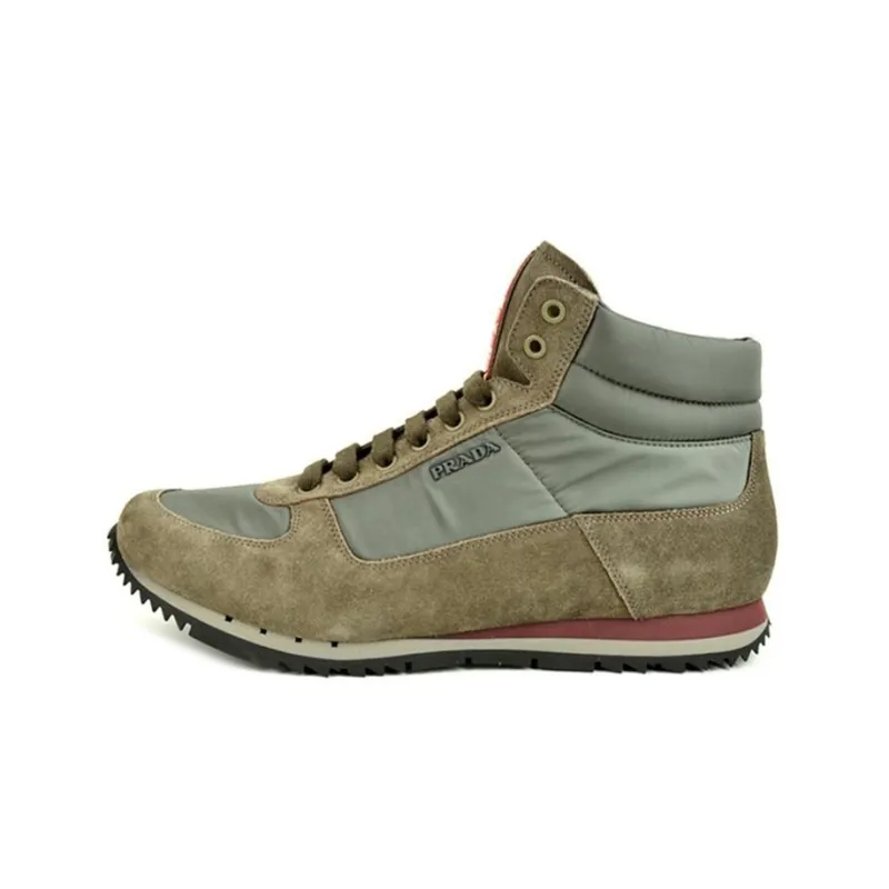 PRADA Wear-Resistant High-Top Sports Casual Shoes Brown-0