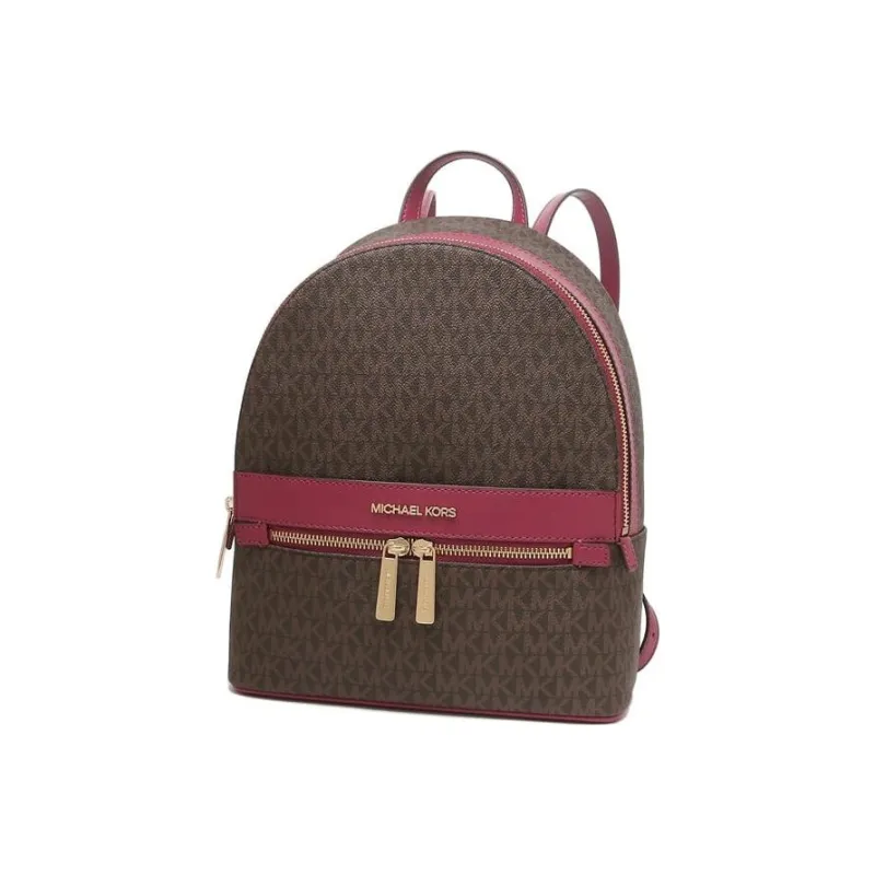 MICHAEL KORS Kenly Canvas-panelled Leather Detailing Backpack Medium Size Women's Brown-2