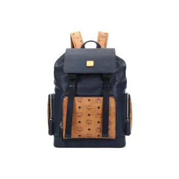 MCM Brandenburg Visetos Coated Canvas Backpack Large Size Men's Dark Blue