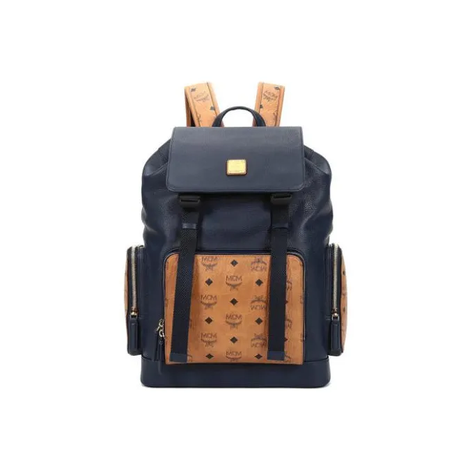 MCM Brandenburg Visetos Coated Canvas Backpack Large Size Men's Dark Blue-0