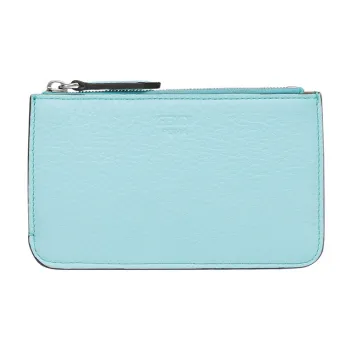 FENDI Peekaboo Cow Leather Card Holder Coin Purse Women's Light Blue