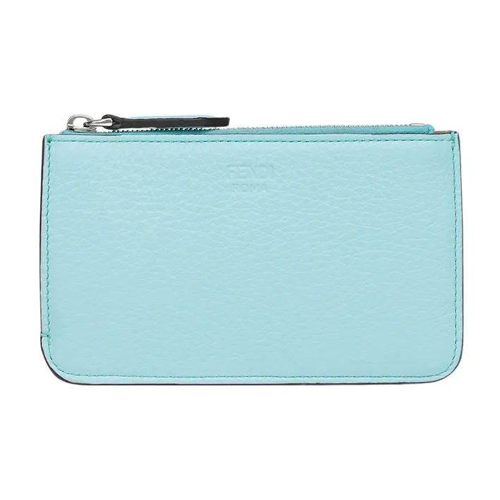 FENDI Peekaboo Cow Leather Card Holder Coin Purse Women's Light Blue-0