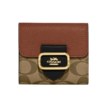COACH Canvas With Leather Card Holder Wallet Small Size Women's Khaki And Brown